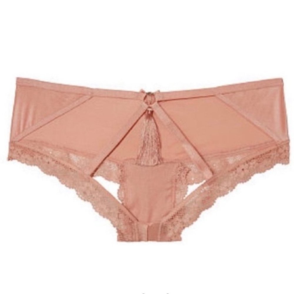 VS Very Sexy Cheeky Tassel Panty Beige Satin‎ Size XS
